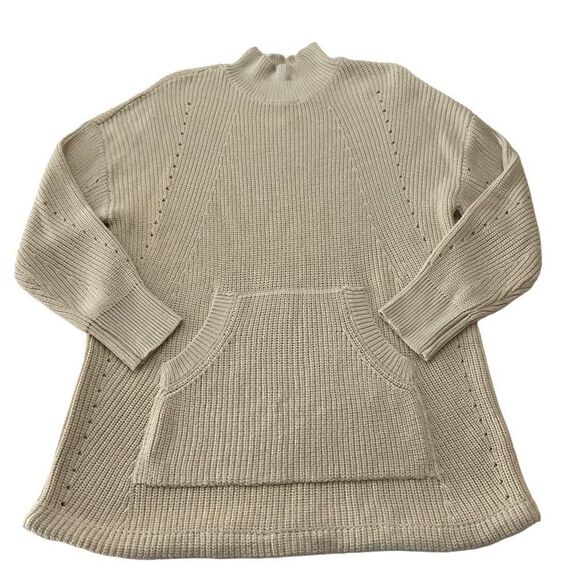 RDI Sweater Tunic Mock Turtleneck Funnel Tan Sand Kangaroo Pocket Women Medium - Picture 9 of 11